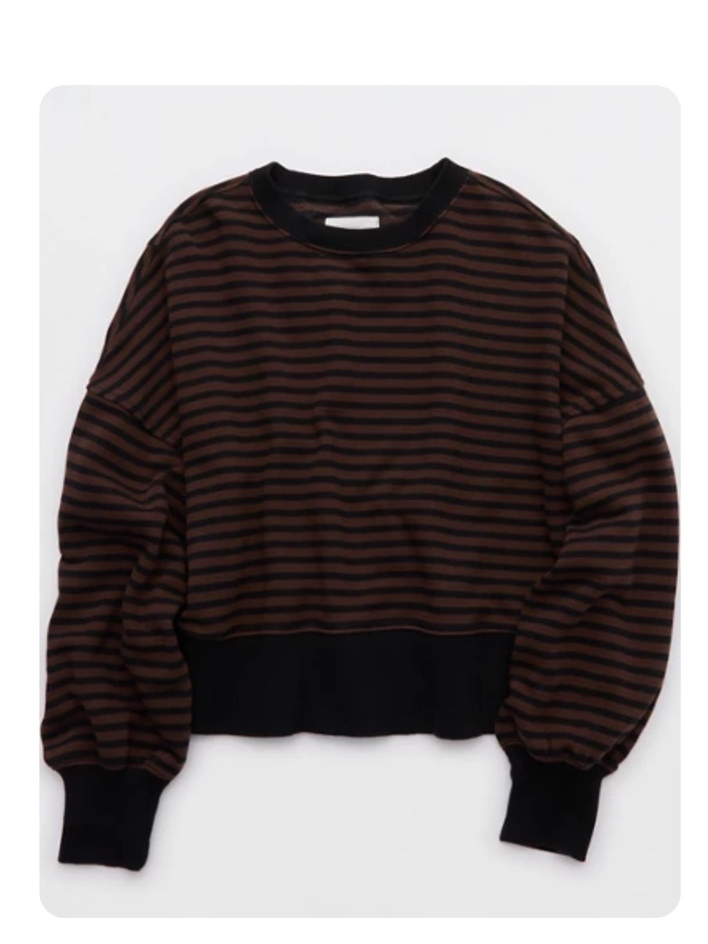 aerie classic crew sweatshirt - stripped black and brown - Picture 5 of 8